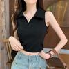 Pure desire style Spice girl polo collar vest women's summer design sense niche Hong Kong flavor inner with short sleeveless top shirt