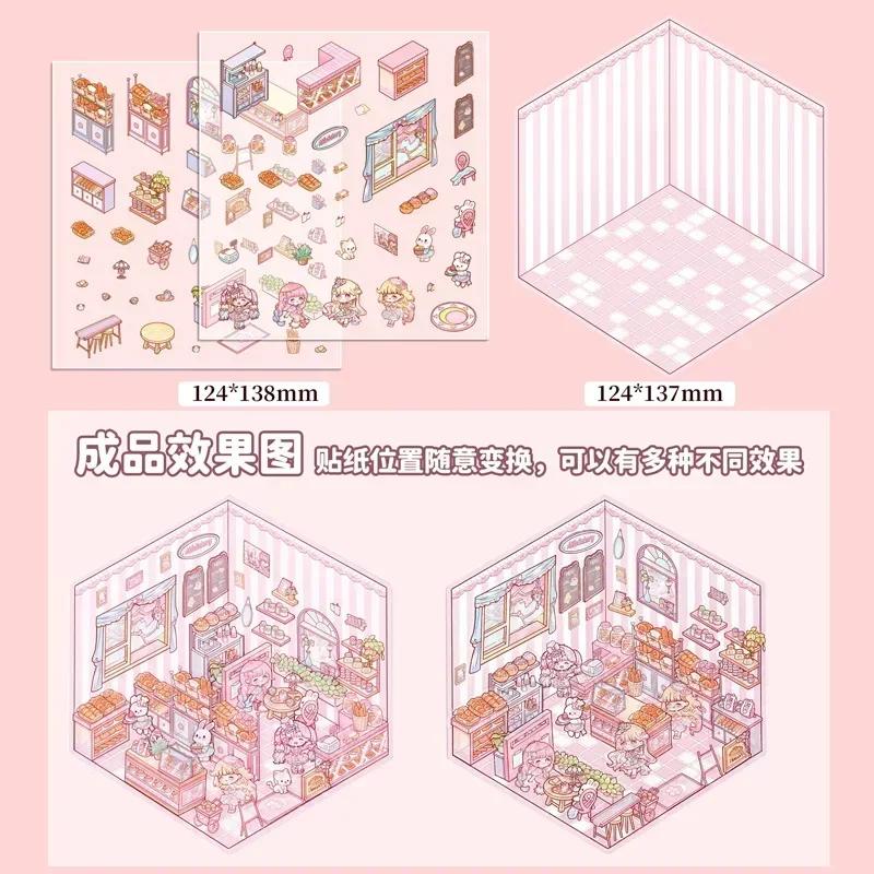 DIY Sticker Cartoon Children Playing House Cabin Scene Stacking Pasting Hand Account Gift for Kid Baby Student Game Toy