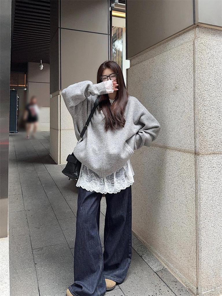 Korean Style Lace Crochet Patchwork Long Sleeve T-Shirt for Women - 2025 Spring/Autumn Casual Sweet Base Layer Top