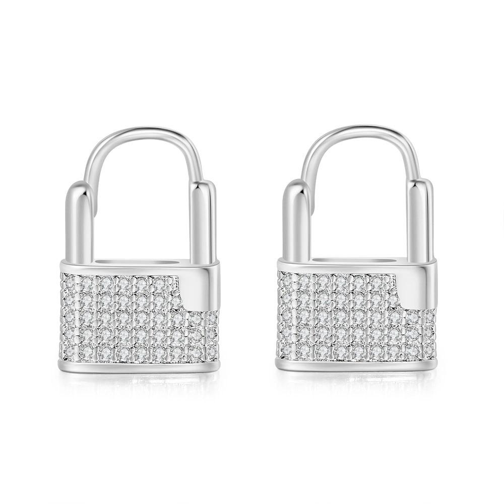 Trendy Micro Pave Zircon Lock Earrings For Women Men Gold Color Cartilage Earings Punk Hip Hop Jewelry Rock Accessories OHE031