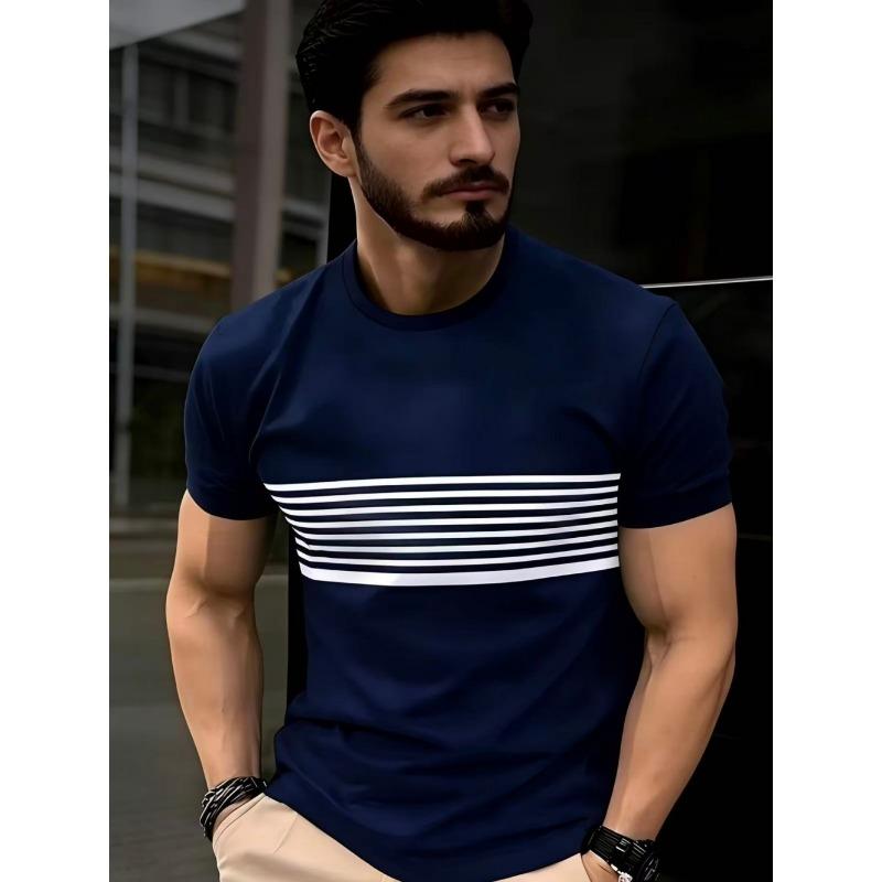 Men T-Shirt Fashion Simple Striped Printed Street Harajuku Short Sleeve Oversized Tops Summer Daily Versatile Men's Clothing