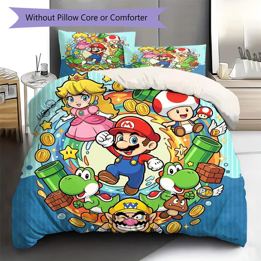 Super Mario Pattern Bedding Quilt Set Quilt Cover Pillowcase Home Decoration Birthday Gift (1 * duvet cover + 2 * pillowcase, without core)
