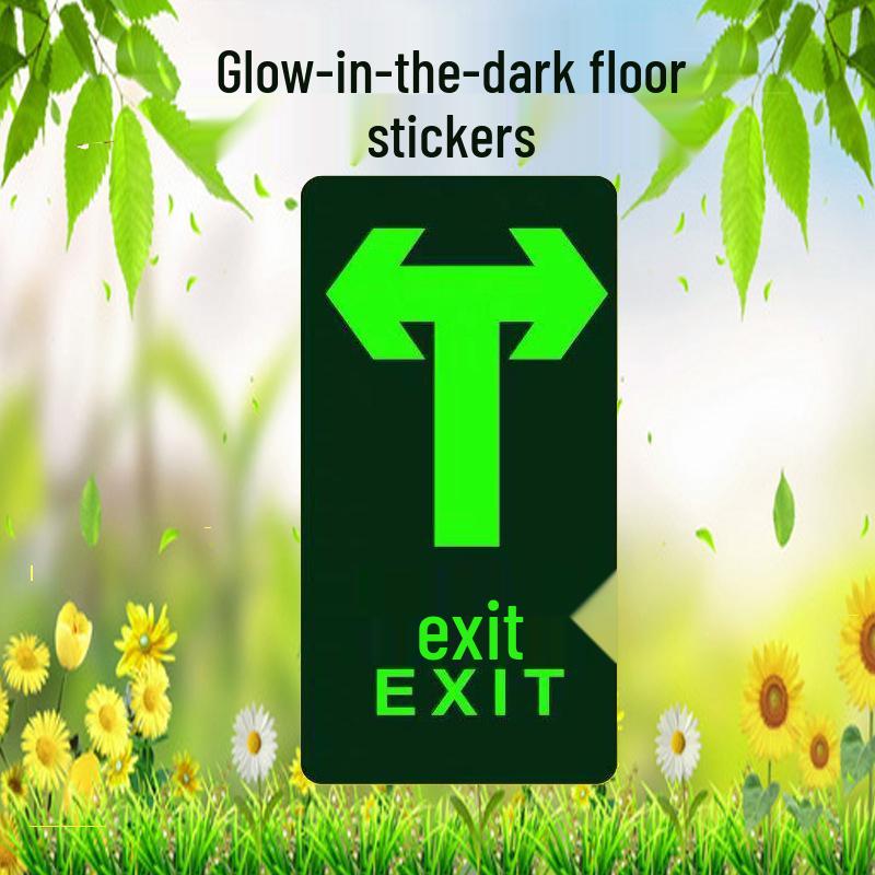Safety Exit PVC Luminous Floor Sticker - Caution Slippery Steps & Fire Sign