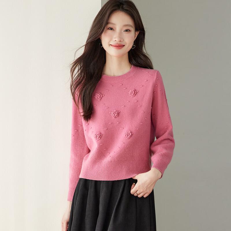 Srcr Women's 100% Wool Cropped 3D Floral Jacquard Sweater