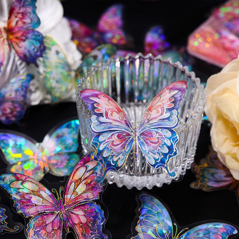 6 Styles 20 Pcs Gilt Butterfly Dream Series Vintage Sticker PET Material Collage Scrapbooking Material Junk Journal Supplies