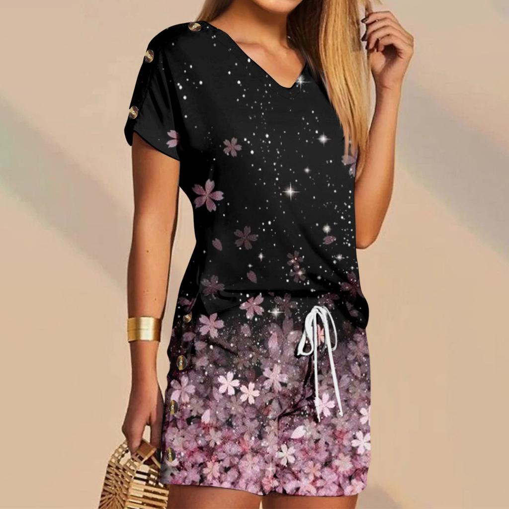 Women's T Shirt Tee Shorts Sets Graphic Casual V Neck Regular Fit Printed Sets