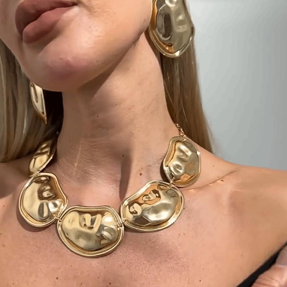 Zinc Zinc Alloy Gold Silver Color Jewelry Set Bohemian Style Irregular Oval Chokers Necklaces  Women