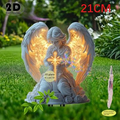 2D Engel Kreuz Gartenstatue Religiöse Gedenkdekoration Langlebiger Kunststoff Rasen Grabstein Markierung Weihnachten Ostern Erntedank Einfach zu installieren