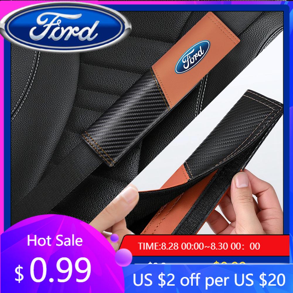 New 2026 Car Sticker 2pcs Carbon Fiber Leather Car Seat Belt Shoulder Cover Prevent Tightening For Ford ST FOCUS 2 3 Mondeo Fies