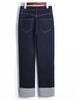 Clearance: Women's Deep Blue High-Waisted Slim-Fit Straight Leg Jeans with Rolled Hem