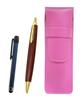 Pink Grained Leather Pen Metal Touch Blue and Brown Wooden Shaft Retro Ballpoint Pen Set Case, Stick, SASP-ALL-HS48S