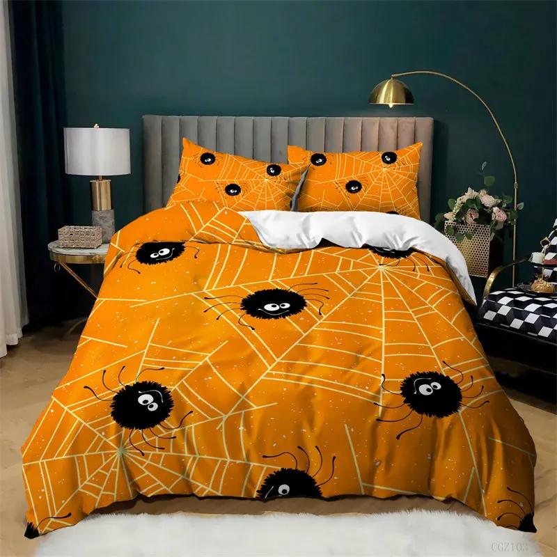 Halloween Queen Duvet Cover Luxury Ghost Festival Bedding Set Microfiber Gothic Pumpkin Skull Comforter Cover With Pillowcases
