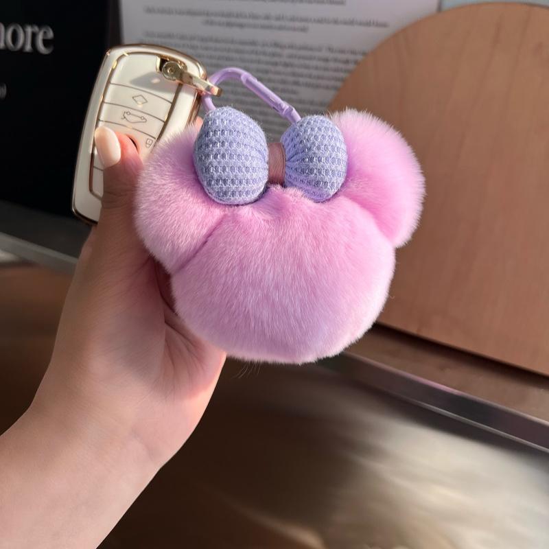 Cute Rex rabbit hair car keychain pendant Internet celebrities ins pom-pom doll book bag pendant gift