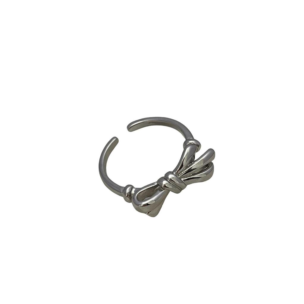 Korean-Style Silver Sweet Bow Ring for Women - Elegant, Slim, and Exquisite Design