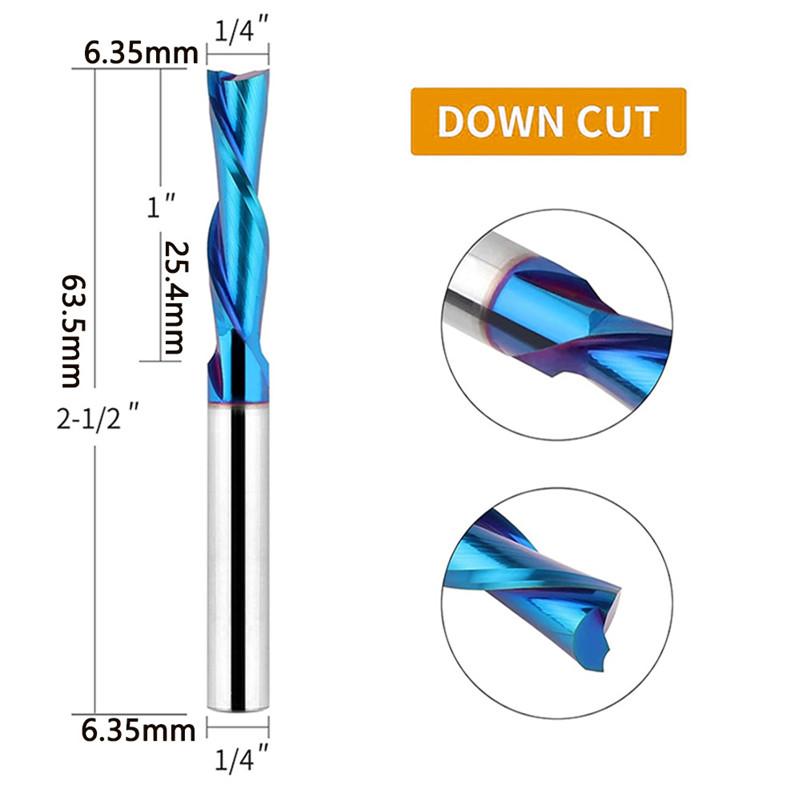 1/4 Inch Shank 2 Flute  Up/Down Cutting Spiral Milling Cutter, Carbide Milling Cutter CNC Router Bit Accurate Groove Slot