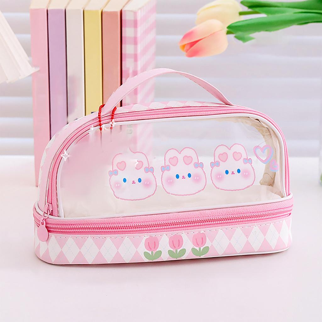 Waterproof Pencil Pen Case Cartoon Cute Transparent Stationary Bag with  for School Students M