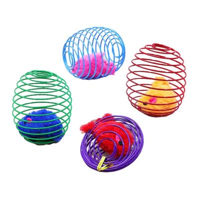 Cat Toy Built-in Plush Mouse Spring Wire Cage Design Boredom Relief Pet Cat Chew Toy Cat Hunting Simulation Toy