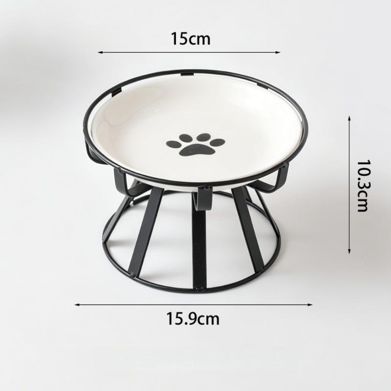 Ceramic Pet Food Bowl with Elevated Stand for Cats Dogs Stable Feeding 1/2Pcs Option