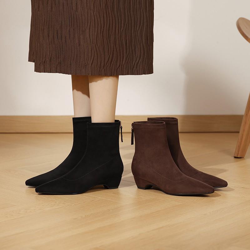 Wedge heel thick heel elastic thin boots women's autumn and winter new Korean version simple commuter short boots women's direct supply