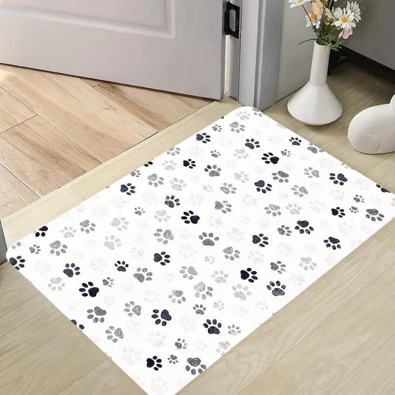 Cute Dog Paw Print Doormat Non-Slip Absorbent Entryway Rug Watercolor Pet Paw Floor Mat for Home Entrance Decor Gift