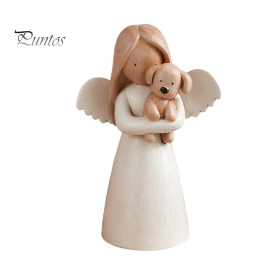 Unique Gifts for Cat Owners Angel Holding Puppy Figurine, Cute Dog Resin Statue Home Small Tabletop Sculptures Shelf Desk Decor, Handcrafted