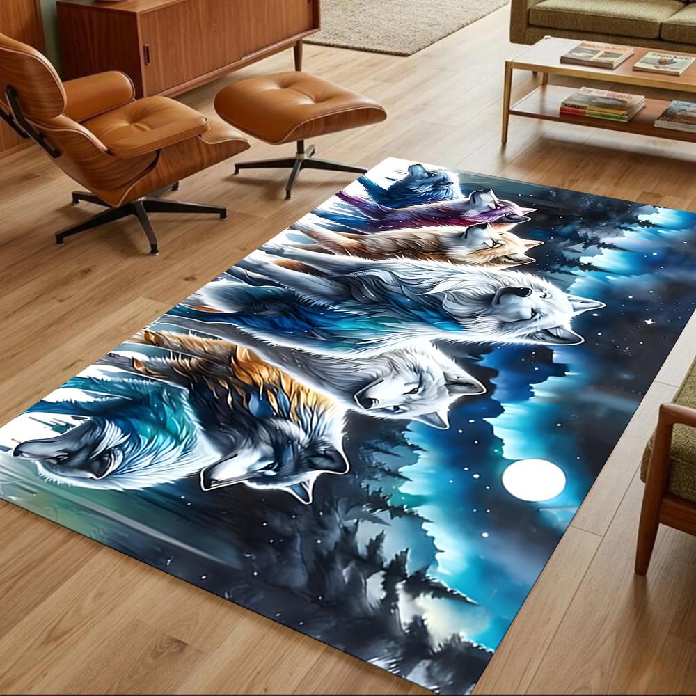 Wolf Family Under Stars Non-Slip Home Carpet Design for Office Decor Living Room Bedroom Gift