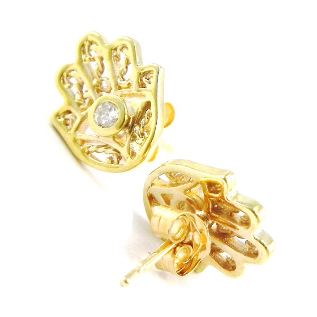 Les Trésors De Lily [C5749] - Pozlacené náušnice 'Ruka Fátimy' bílé