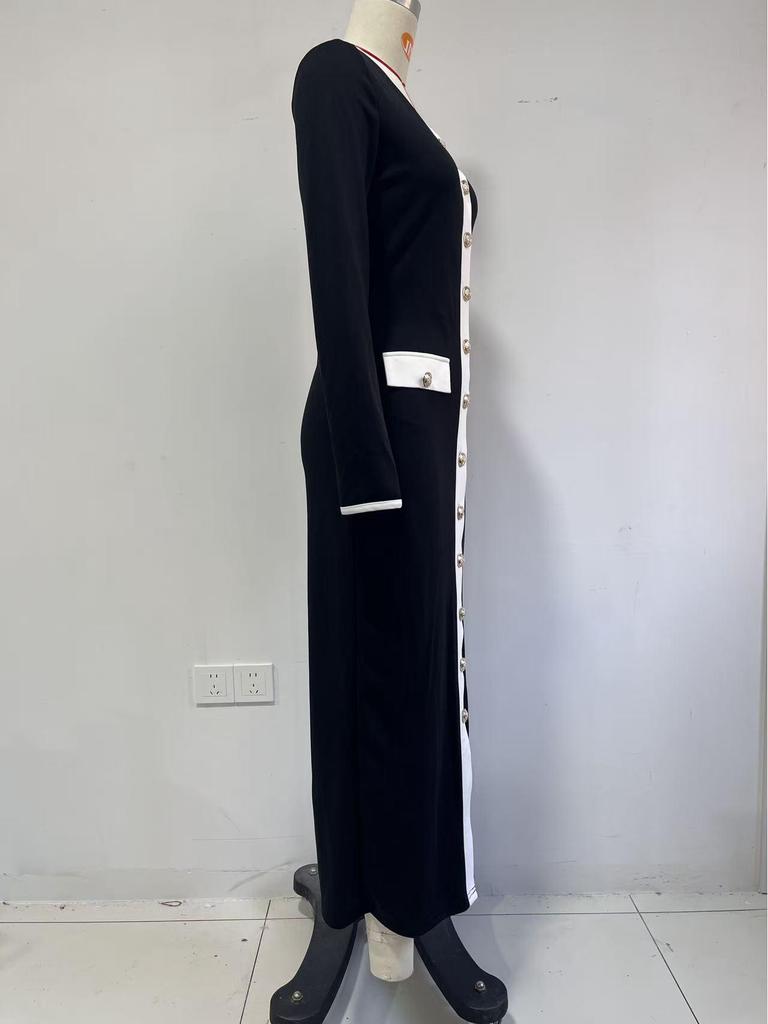 Women's Black & White Patchwork Slim-Fit Long Skirt Dress