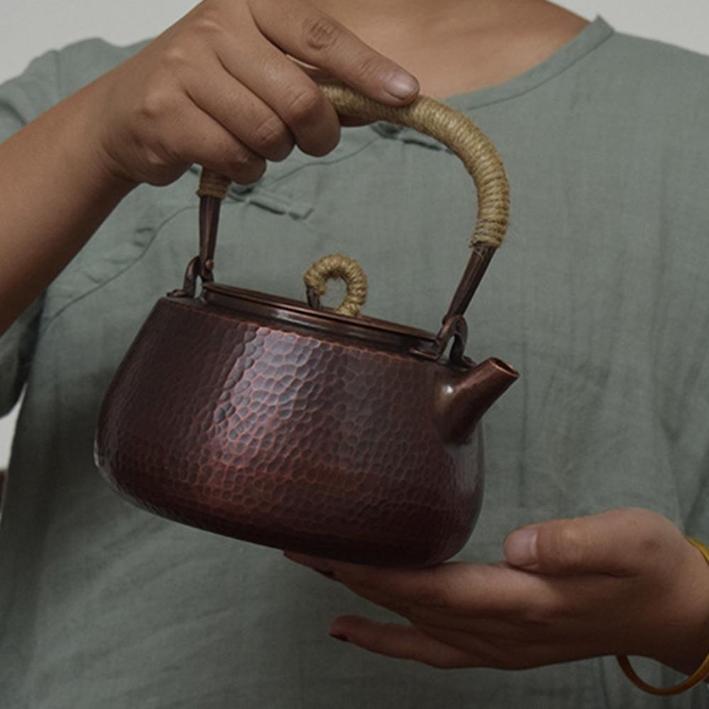 New handmade copper pot, Household pure copper kettle, Vintage health teapot uncoated purple copper boiling tea kettle, 1.2L