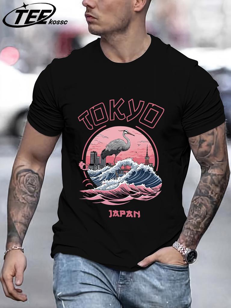 Tokyo Japan Harajuku Kran Wellen T-Shirt Herren Sommer Mode T-Shirt Baumwolle Freizeitkleidung Bequem Weich Männlich Kurzarm
