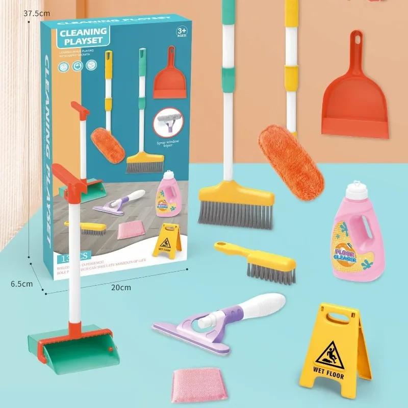 Kids Kindergarten Cleaning Game Toys - Pretend Play Housework Supplies Kit Broom Mop & Dish Washing Children Cleaning Toy Set