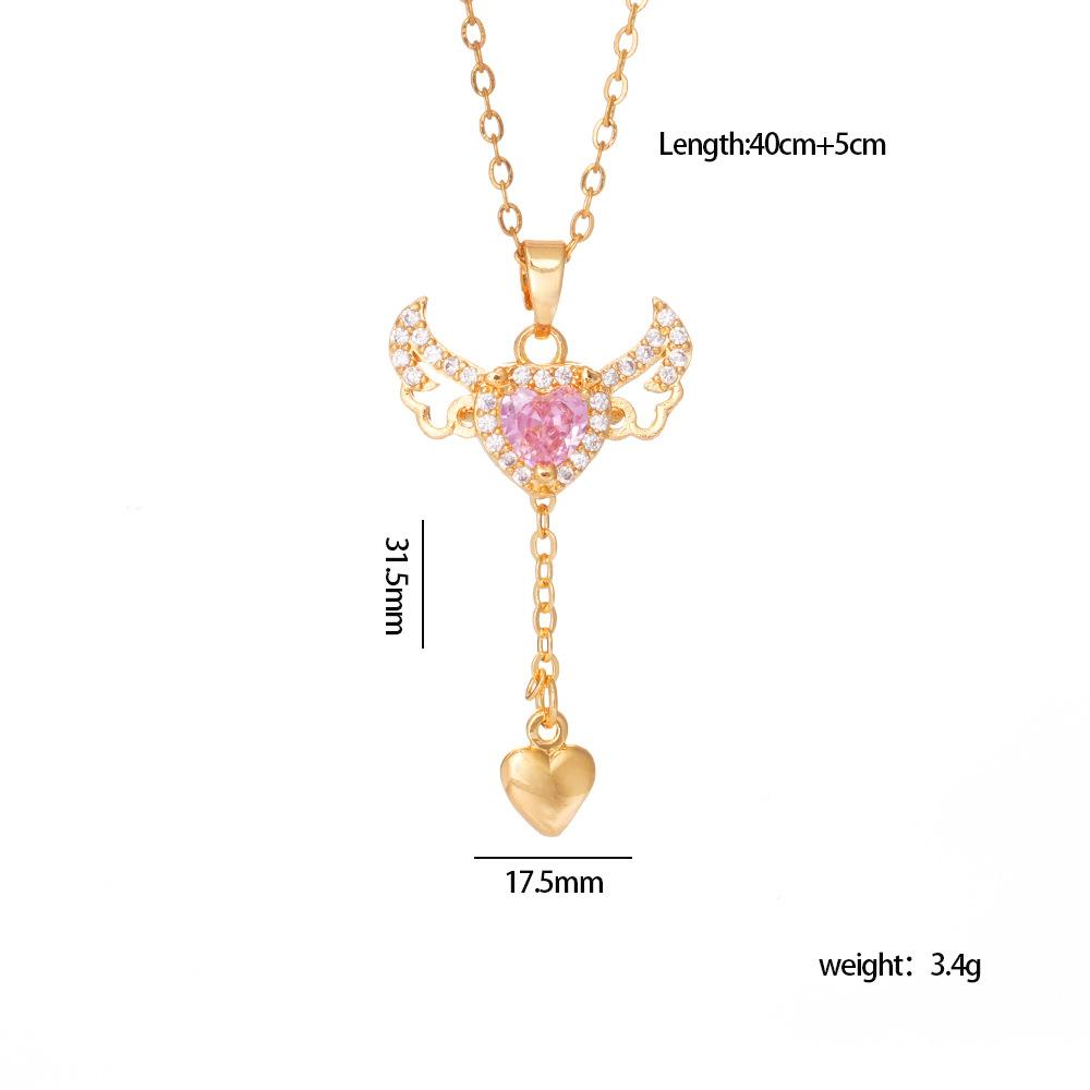 

Stainless Steel Chain Sweet Swappable Zircon Love Heart with Wings Tassel Pendant Necklaces for Women Girls Cute Choker Jewelry