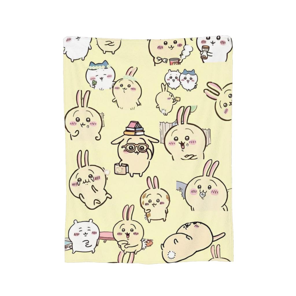 C-Chiikawaa White Momonga Blankets Fleece Spring/Autumn  Multi-function Super Warm Throw Blankets for Bedding Couch Rug Piece