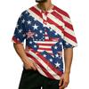 Men's Casual Waffle Knit Short Sleeve Shirt Button Front Patriotic Star Print Lightweight Breathable Summer Top