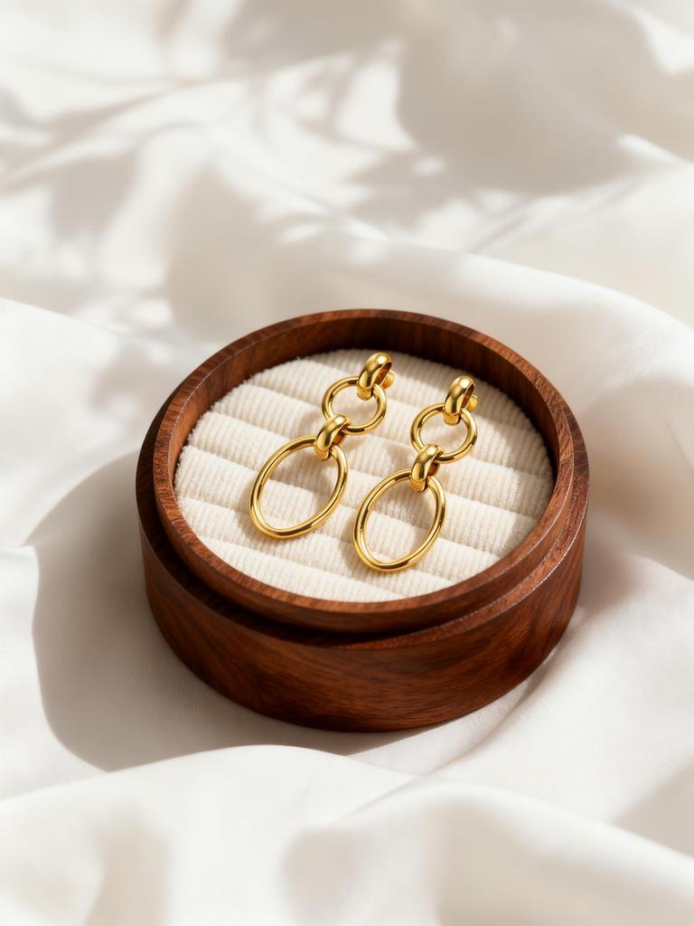 Chunky Multi-Ring Textured Earrings for Women 18K Gold-Plated Hollow Oval Stud Earrings Stainless Steel Jewellery Gift