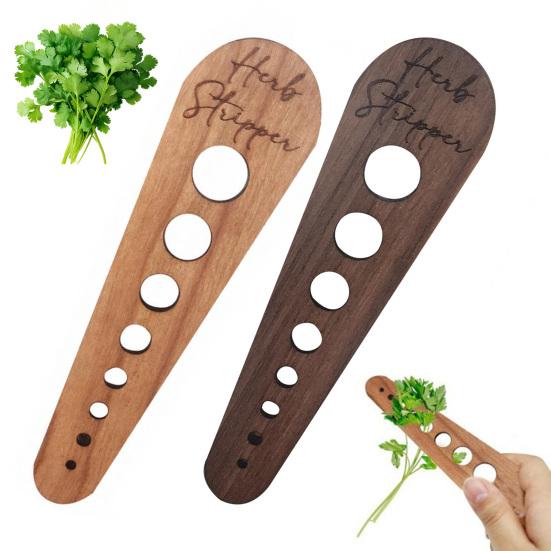 2 Pezzi Strumento Strippatore di Erbe Aromatiche in Legno a 4 Fori Rimuovi Foglie per Rosmarino Timo Cavolo Gadget da Cucina in Legno di Bosso per Rimuovere le Foglie dai Gambi