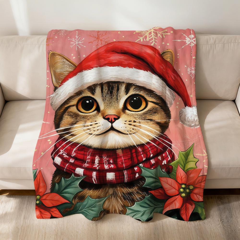 Cute Cartoon Christmas Kawaii Cat Flannel Soft Warm Plush Blanket for Sofa Living Room Pet Hogar Bedroom Gift Home Car Portable