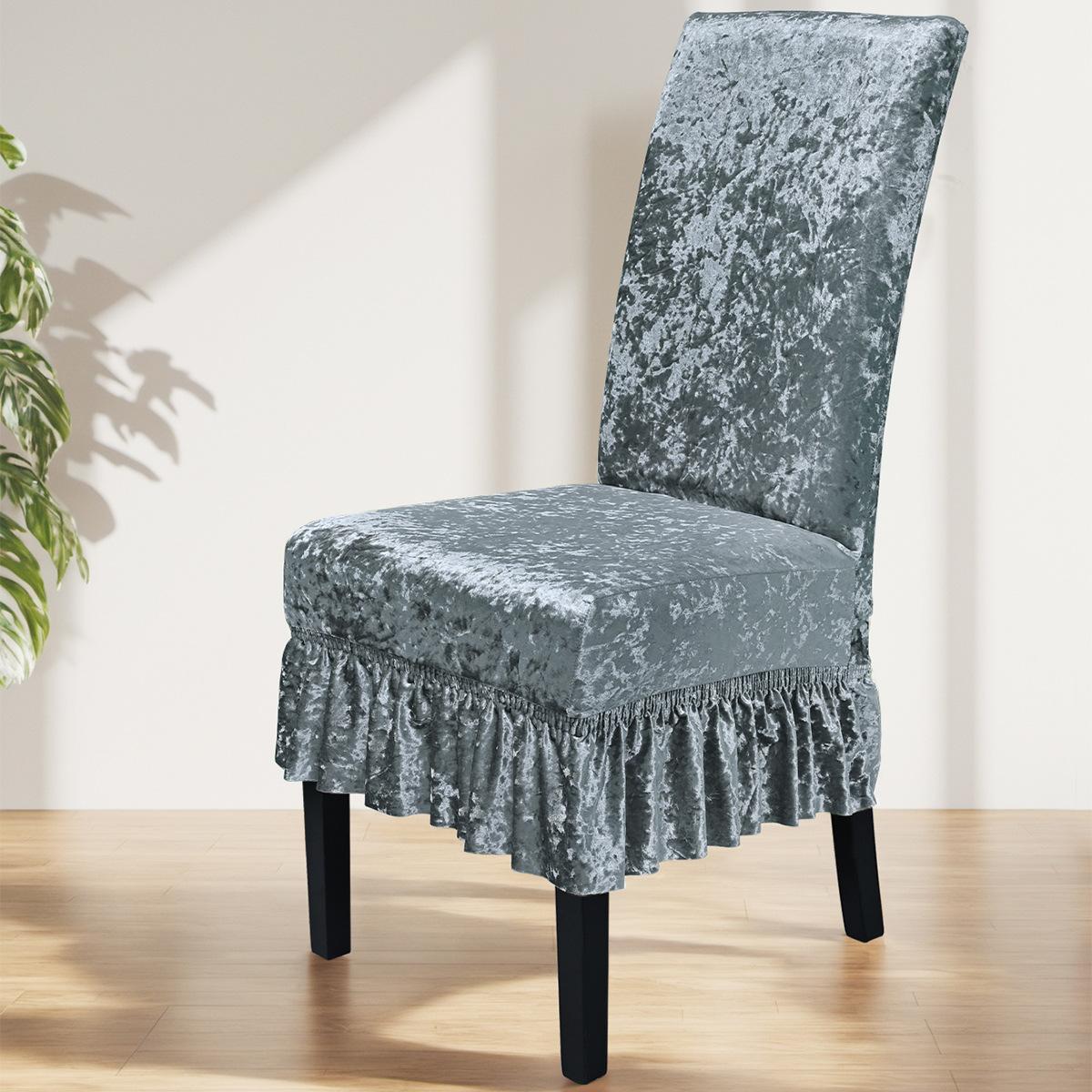

1PC Elastic Velvet Dining Chair Cover Dust Proof Removable Seat Cover with Ruffled Edges Universal Chair Protective Case Hotel темно-серого