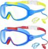 2 Pack Anti-Fog Anti-UV Swimming Goggles HD Diving Goggles with Earplugs Anti Choking Women Men Large Frame Silicone Swim Ggles