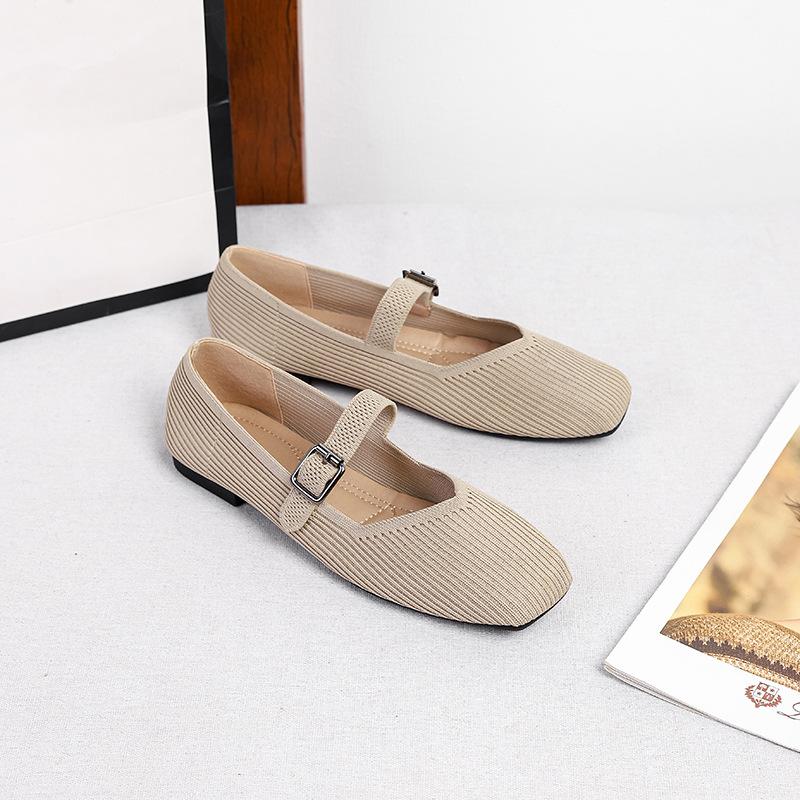 Women's Square Toe Mary Jane Flats Casual Ballet Shoes Walking Shoes with Adjustable Strap Slip On Comfortable Work Flats Soft Dressy Shoes for Women