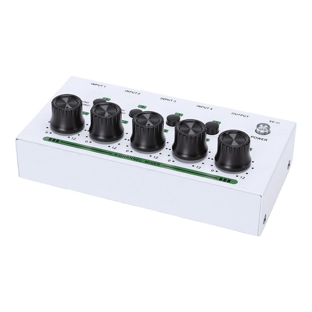 4 Channel Sound Mixer Rechargeable Portable Low Noise Stereo Sound Mixer for Home Studio Recording Live Streaming White