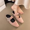 New Fashion Buckle Strap Pointed Toe Women Slippers Summer Shallow Square Low Heels Shoes Slide Mule Ladies Pumps