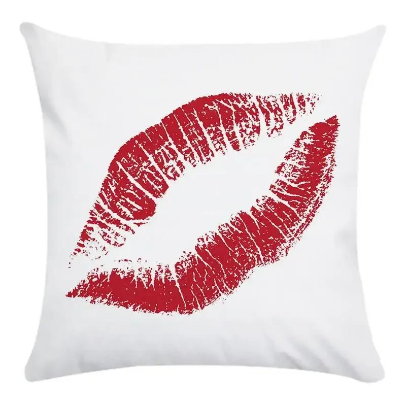 Customizable Pillowcase Chair Waist Throw Pillowcase Home Decor Colorful Red Lips Pattern Short Cushion Cover