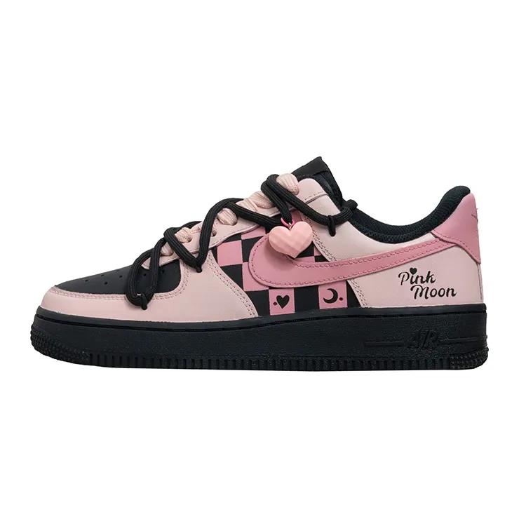 Nike Air Force 1 Slip Resistant Abrasion Resistant Low top Skateboard Shoes Women's Black Pink (Unisex) Skate Shoes