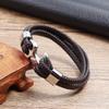 2018 Fashion Stainless Steel Anchor Bracelet Men Black Braided Cowhide Leather Rope Bracelets Wrap Punk Charm Jewelry