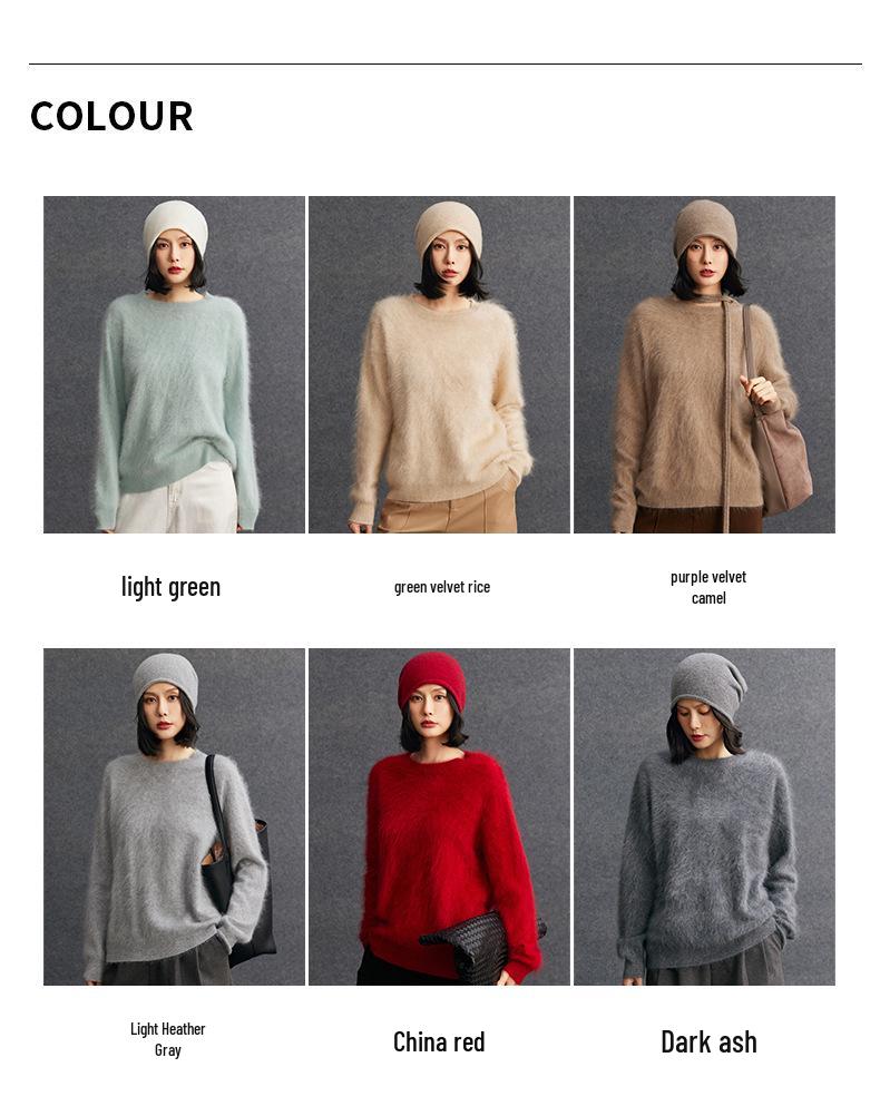 Cashmere Women's Round Neck Brushed Knit Sweater - 2025 Autumn/Winter Collection.