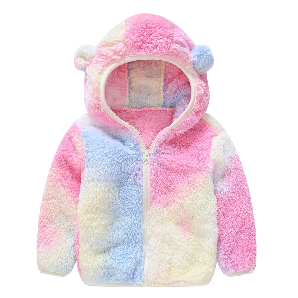 Plush Boys Jacket Autumn Winter Cute Bear Ears Keep Warm Princess Girls Coat Hooded Zipper Outerwear 1-6 Years Kids Clothes