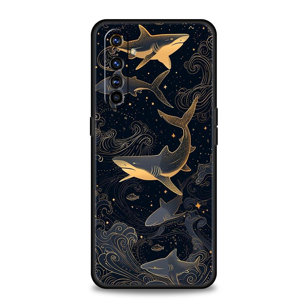 Seaside Sharks Pattern Soft TPU For Realme 13 12 11 10 9 Pro Plus GT3 GT2 C21 C25 C35 C53 C55 C67 Pro 5G Phone Case Cover Fundas