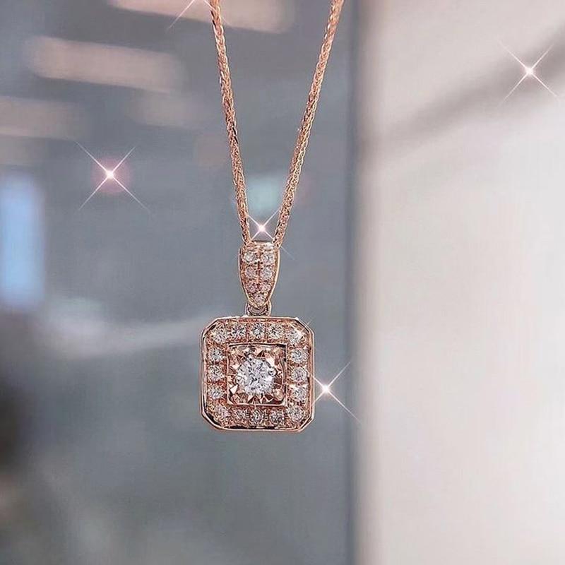 Huitan Simple Square Shaped Pendant Necklace With Shiny Cz Women Luxury Fashion Wedding Accessories Daily Wear Versatile Jewelry