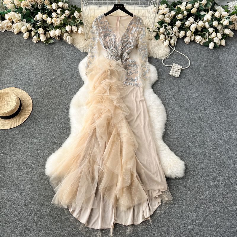 

Accessible Luxury Banquet Niche Style Three-Dimensional Mesh Dress Dress Image color XL